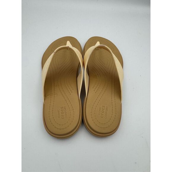 Crocs Womens Beige Iconic Comfort Tulum Flip Flops Sandals Size 6W - Picture 4 of 7